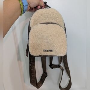 Calvin Klein Astatine Sherpa Mini Backpack, Brown & Cream